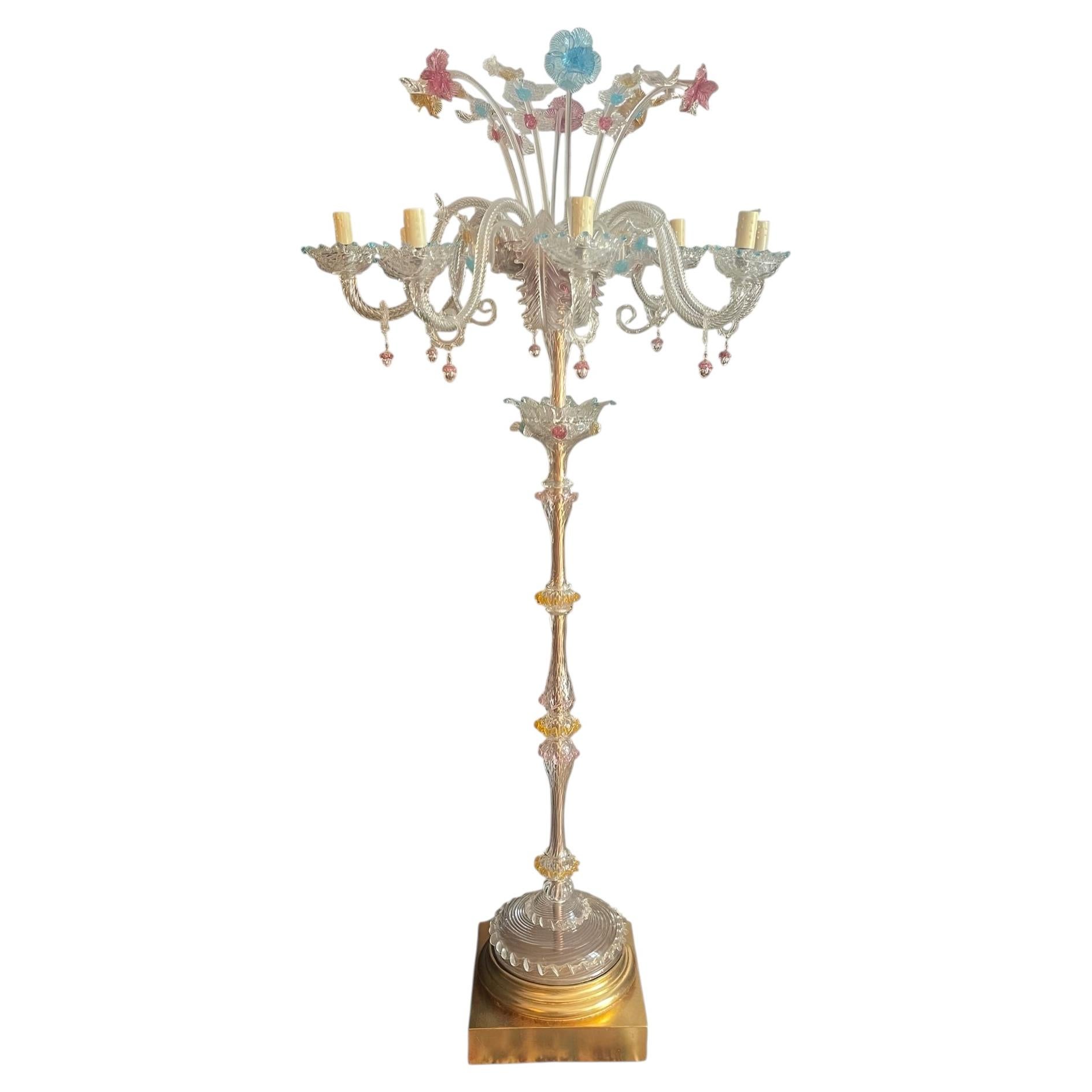 Venetian Murano Glass Floral Floor Lamp, Multicolor, Italy, 1950's.