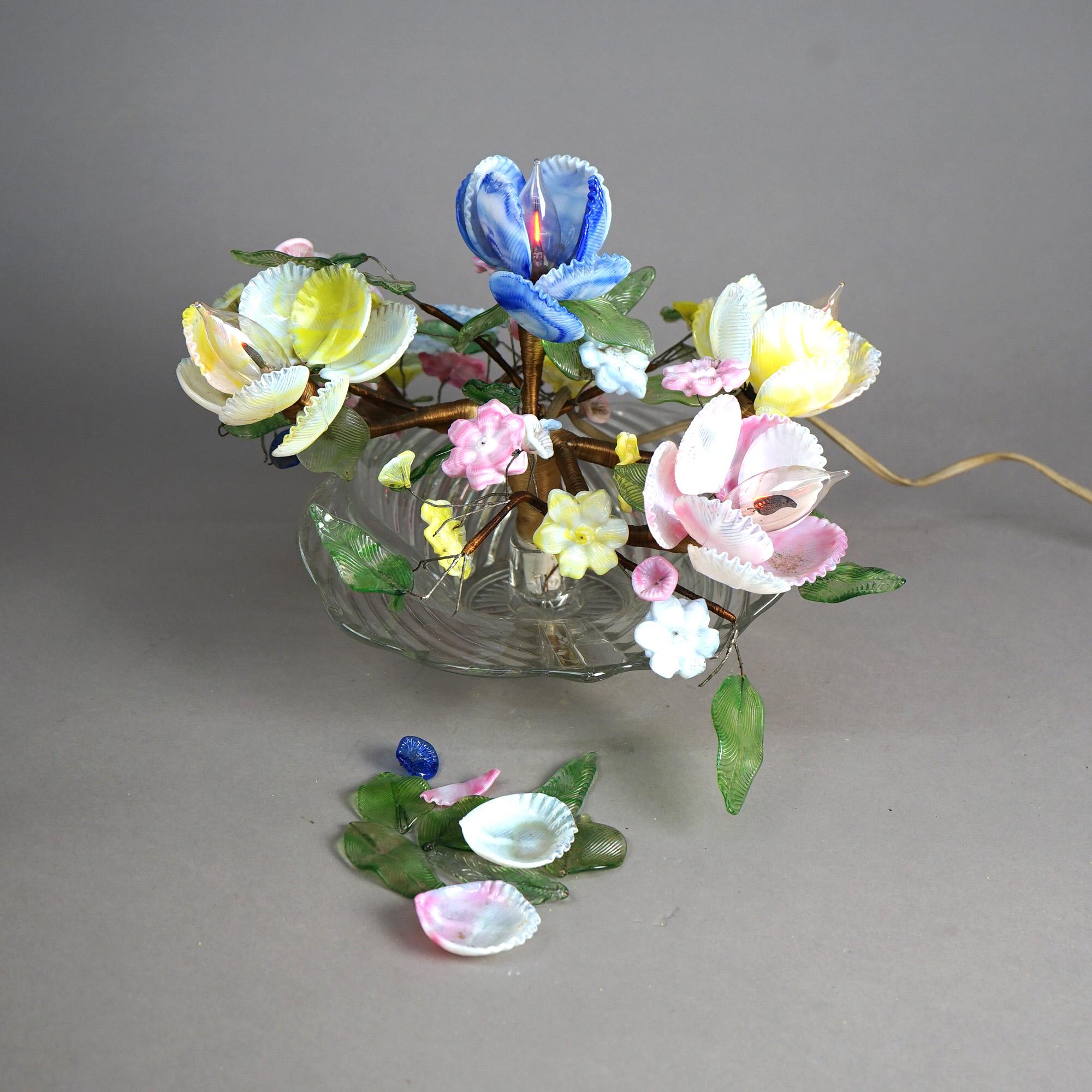 20th Century Venetian Murano Glass Floral Shell Centerpiece Table Lamp C1950