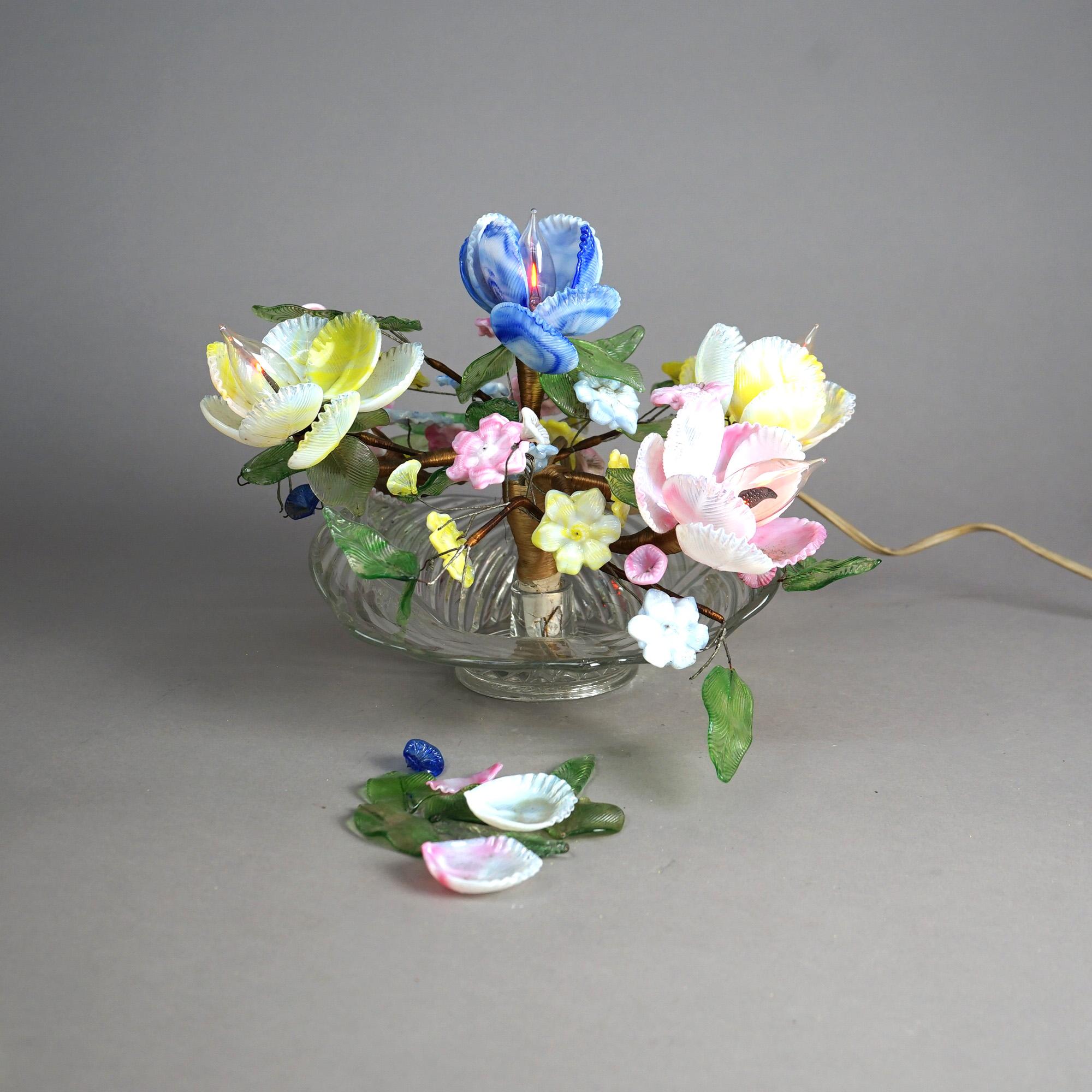 Venetian Murano Glass Floral Shell Centerpiece Table Lamp C1950 1