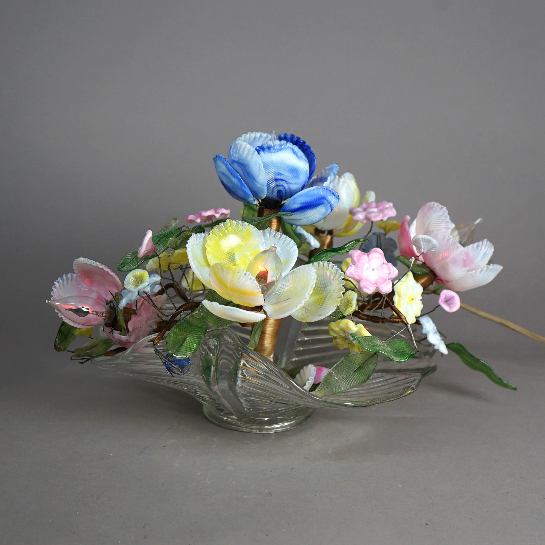 Venetian Murano Glass Floral Shell Centerpiece Table Lamp C1950 2