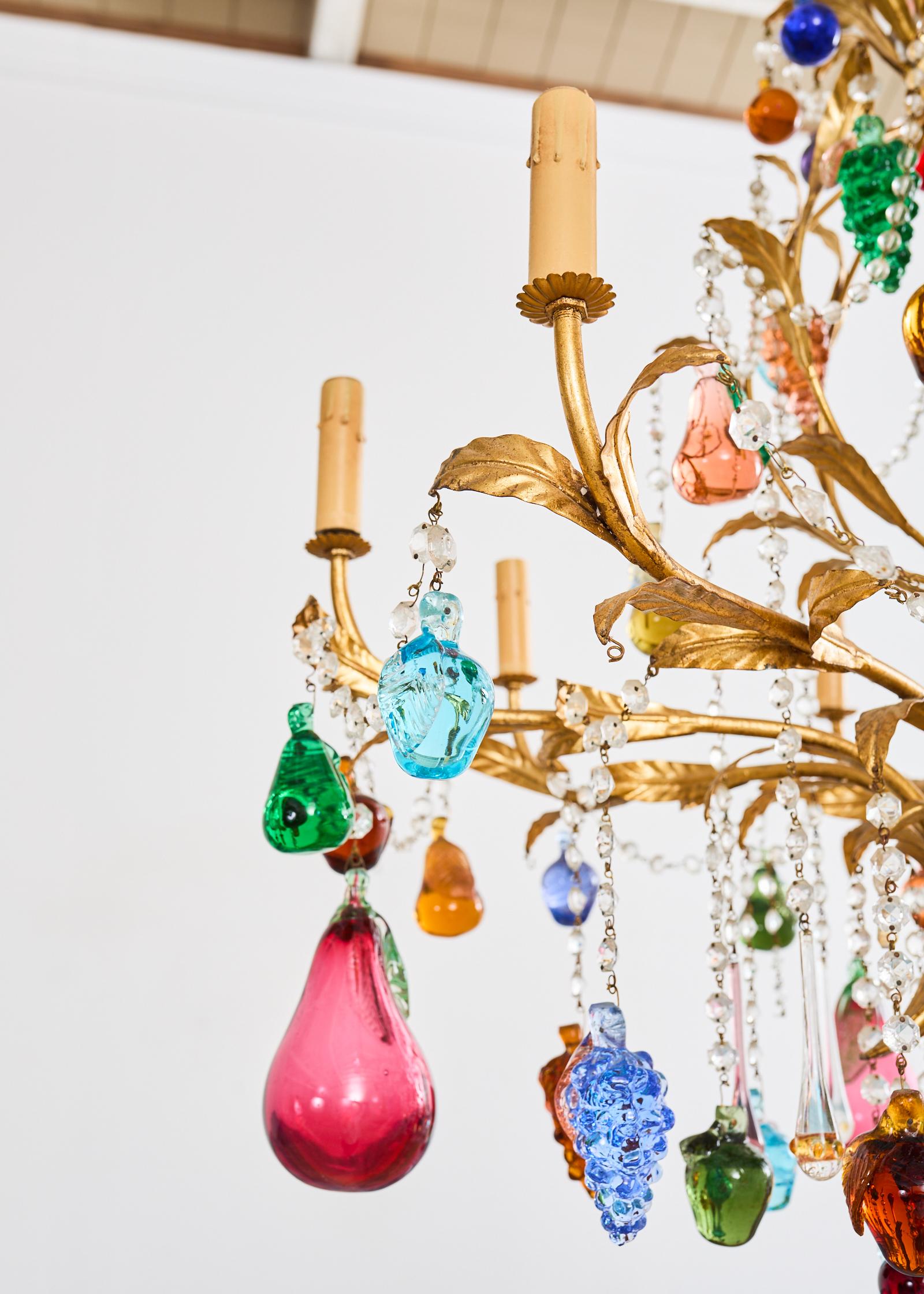 Venetian Murano Glass Fruit Eight Light Chandelier In Good Condition In Rio Vista, CA