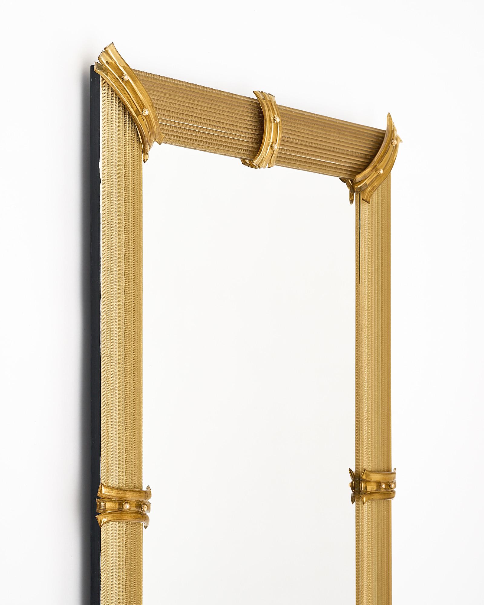 Italian Venetian Murano Glass Gold “Rigadin” Mirror For Sale