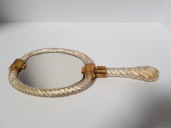Venetian Murano Glass Hand Mirror Vanity Art Deco Nouveau Venini Carlo Scarpa