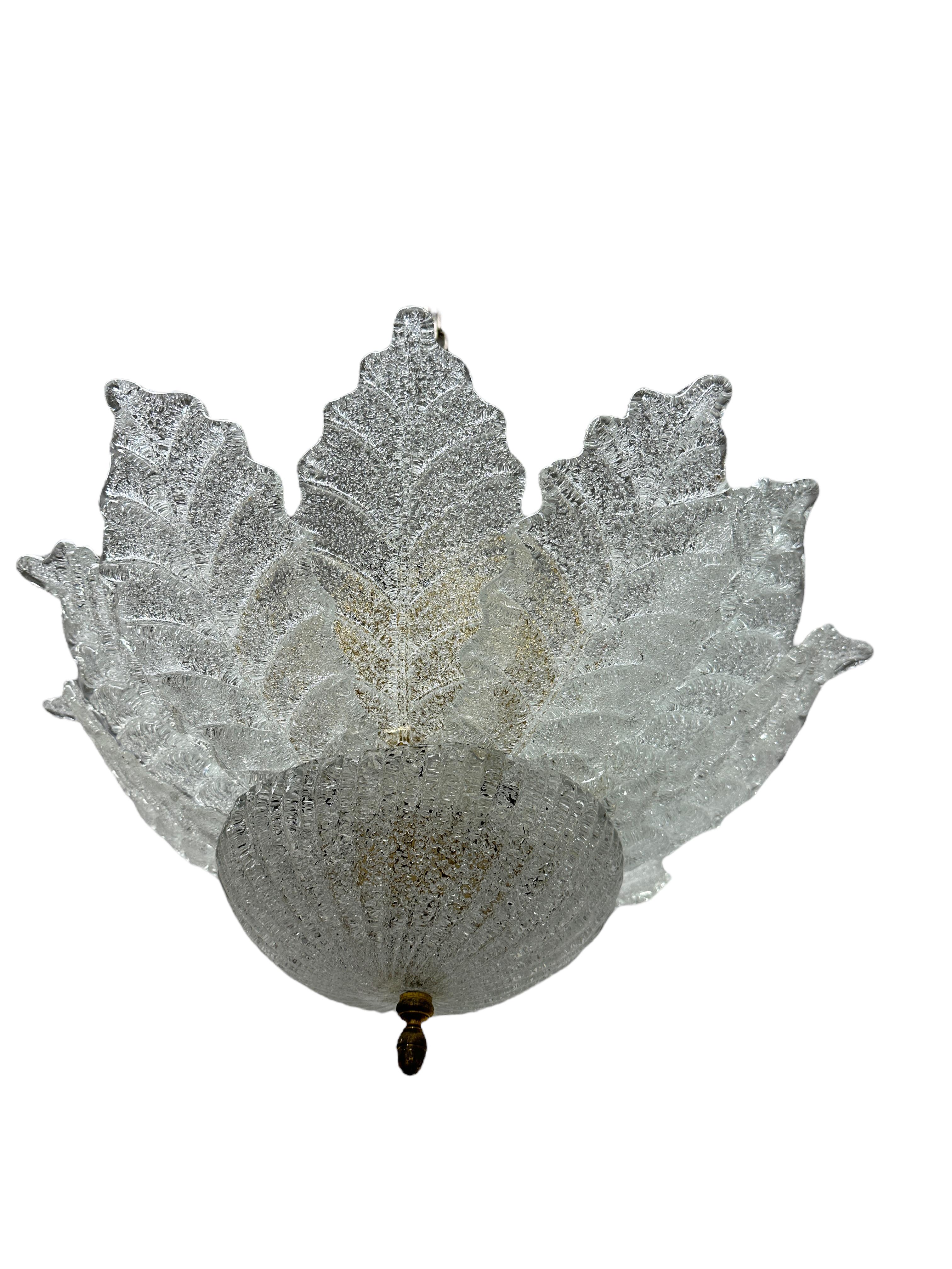 Hand-Crafted Venetian Murano Glass Leaf Chandelier Flush Mount by Barovier Toso, Italy
