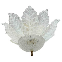 Venetian Murano Glass Leaf Chandelier Flush Mount by Barovier Toso, Italy