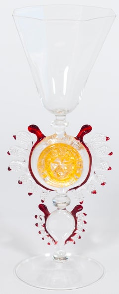 Venetian Murano Glass Lion Of Saint Mark Goblet In Gold And Red, 1970s