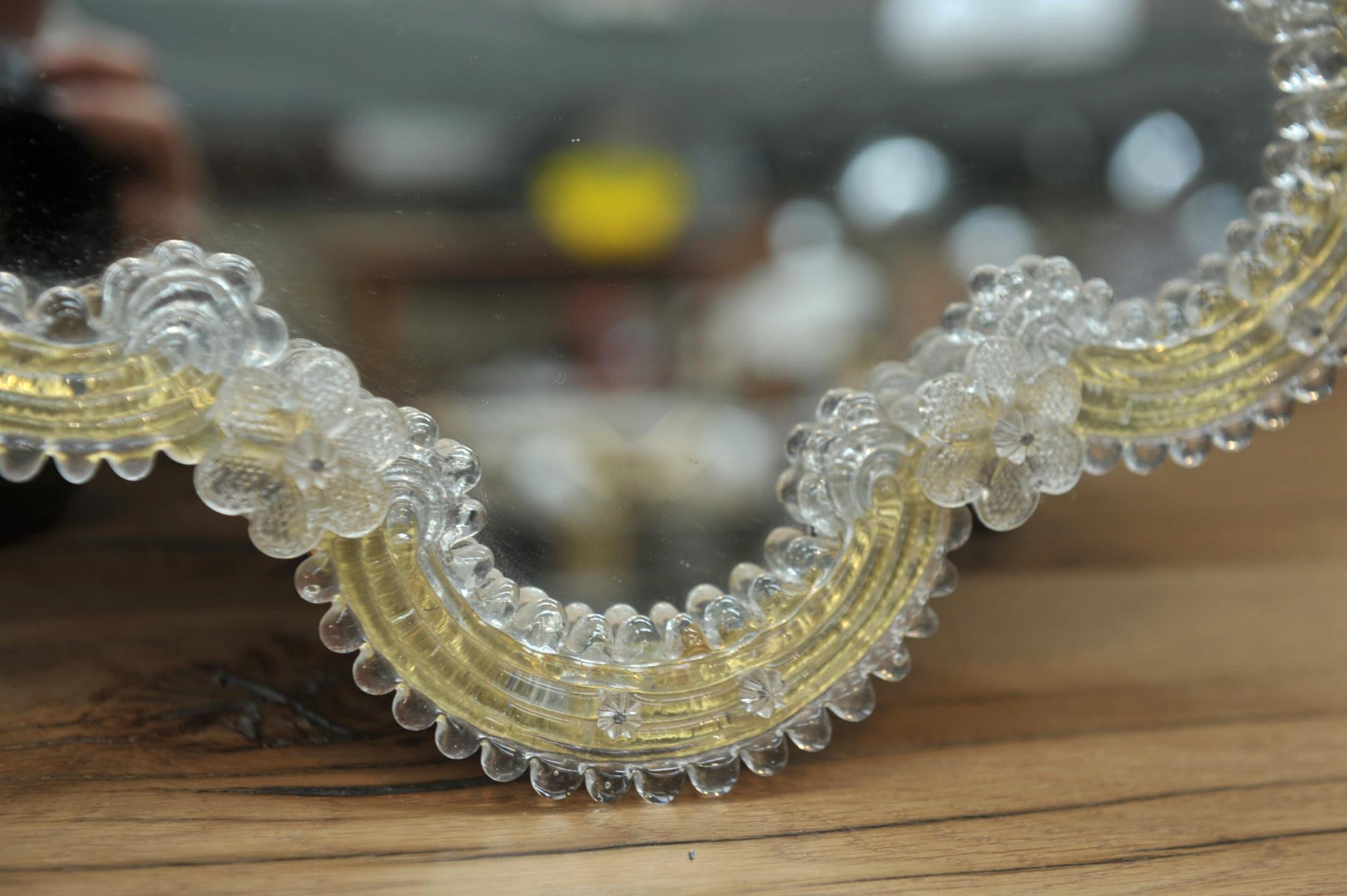 Specchio in vetro di Murano giallo e trasparente, anni '30 3