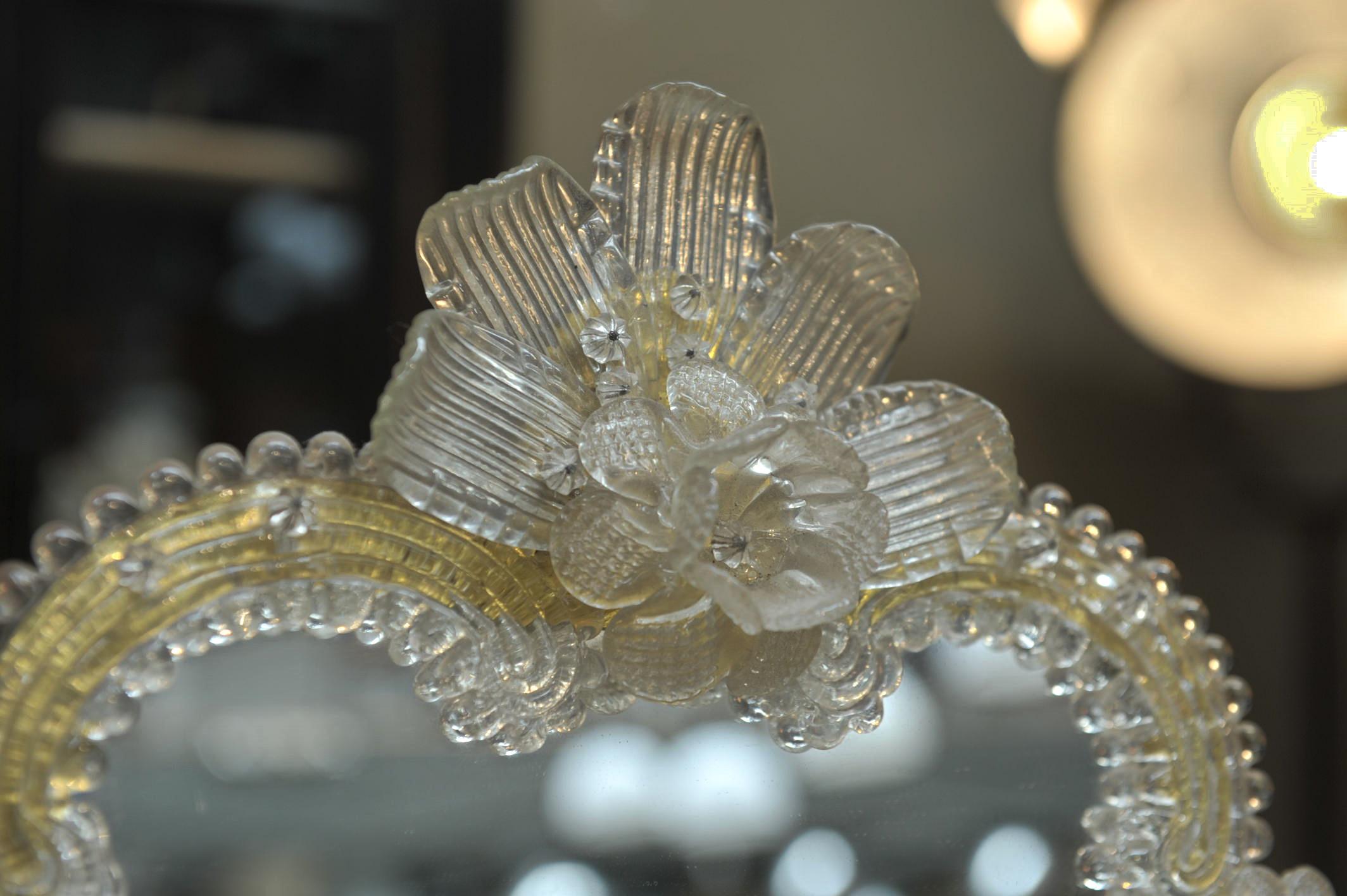 Art Nouveau Specchio in vetro di Murano giallo e trasparente, anni '30