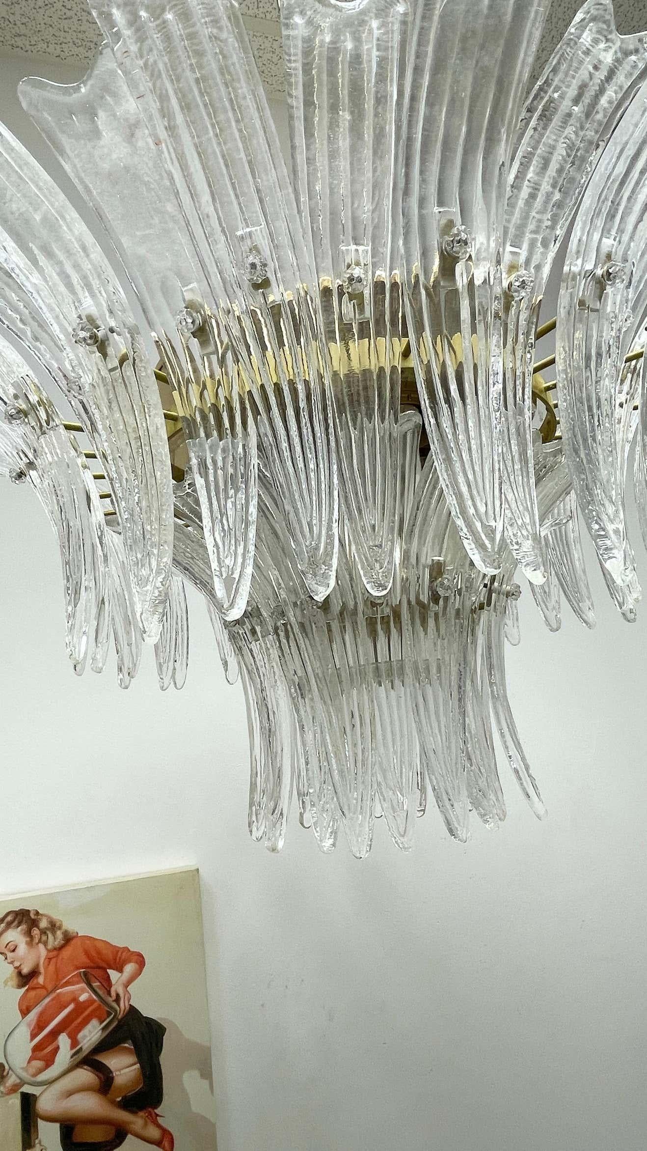Palmette-Kronleuchter aus venezianischem Muranoglas von Barovier Toso, Einbaubeleuchtung im Angebot 4