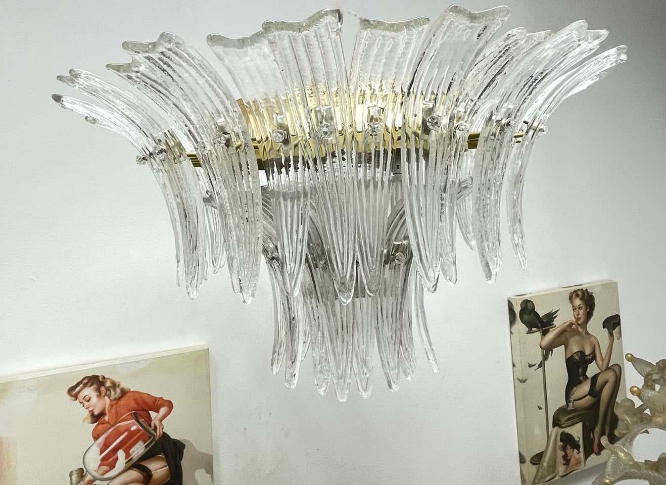 Palmette-Kronleuchter aus venezianischem Muranoglas von Barovier Toso, Einbaubeleuchtung (Messing) im Angebot