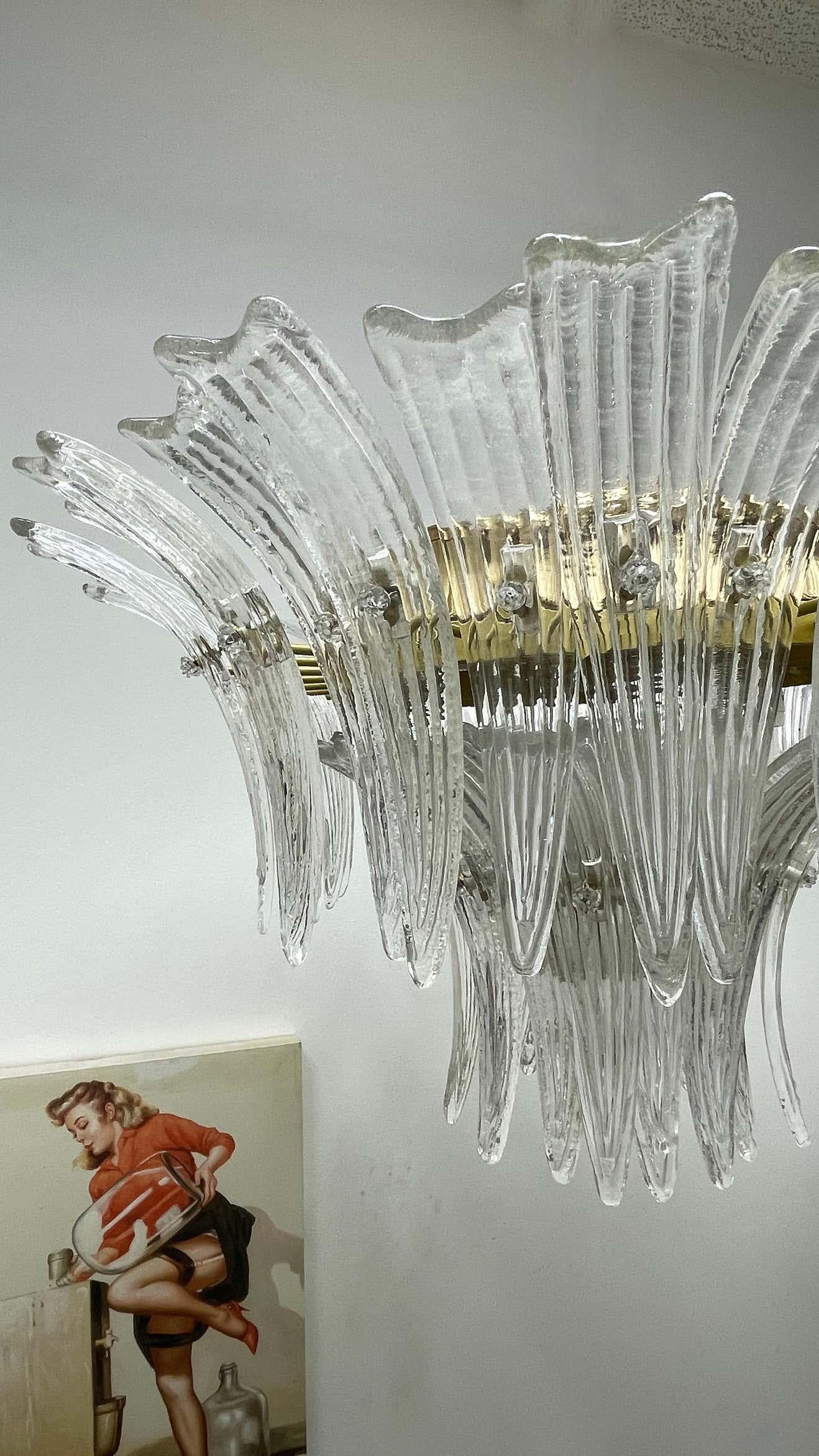 Venetian Murano Glass Palmette Chandelier Flush Mount by Barovier Toso, Italy For Sale 2