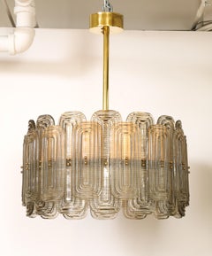 Venetian Murano Glass Round Chandelier in Light Smoked Glass and Brass, Italy