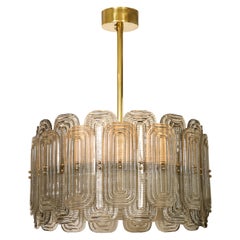 Venetian Murano Glass Round Chandelier in Light Smoked Glass and Brass, Italy