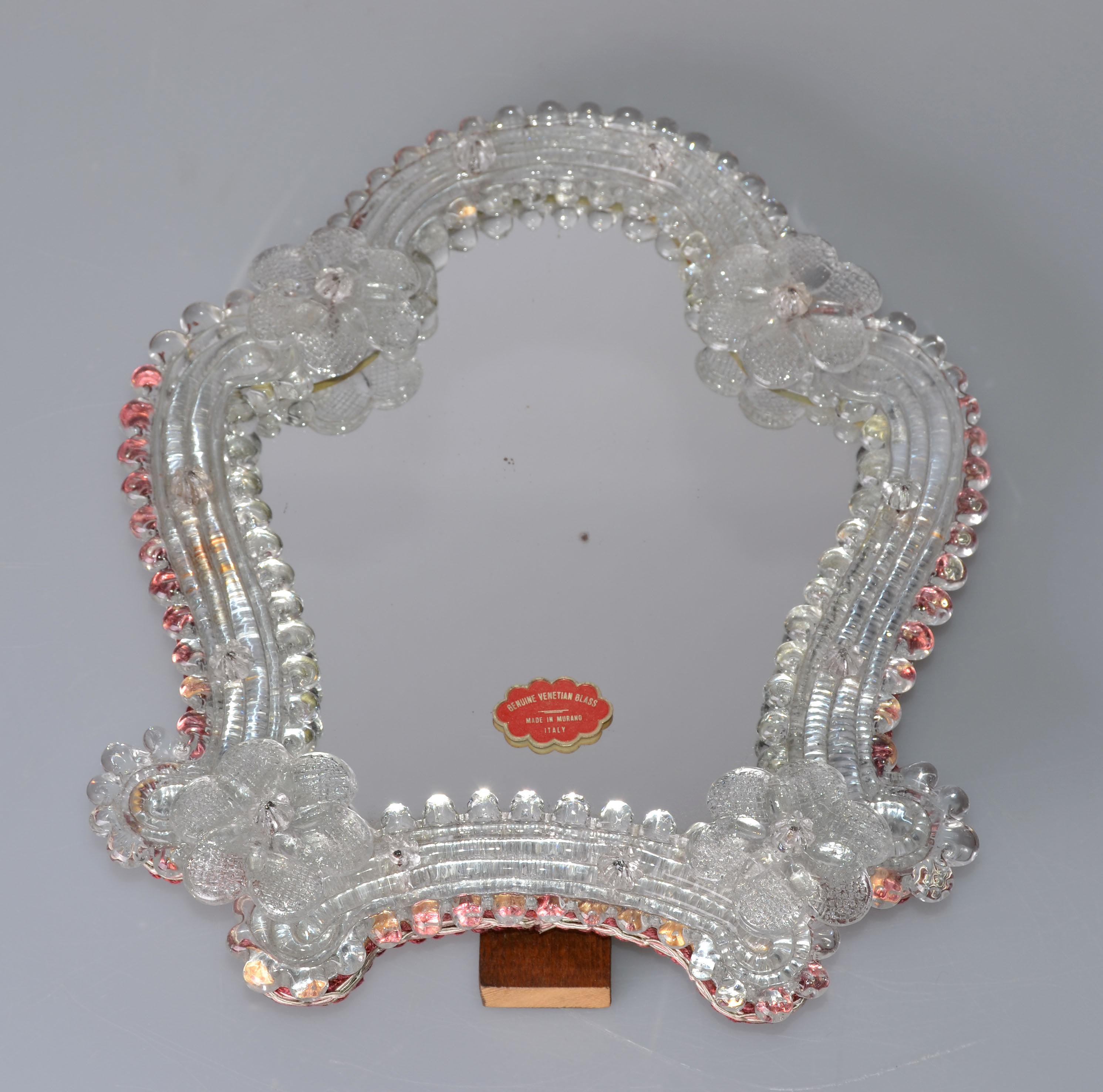 italien Miroir de table vénitien en verre de Murano, miroir de coiffeuse bohème, Italie en vente