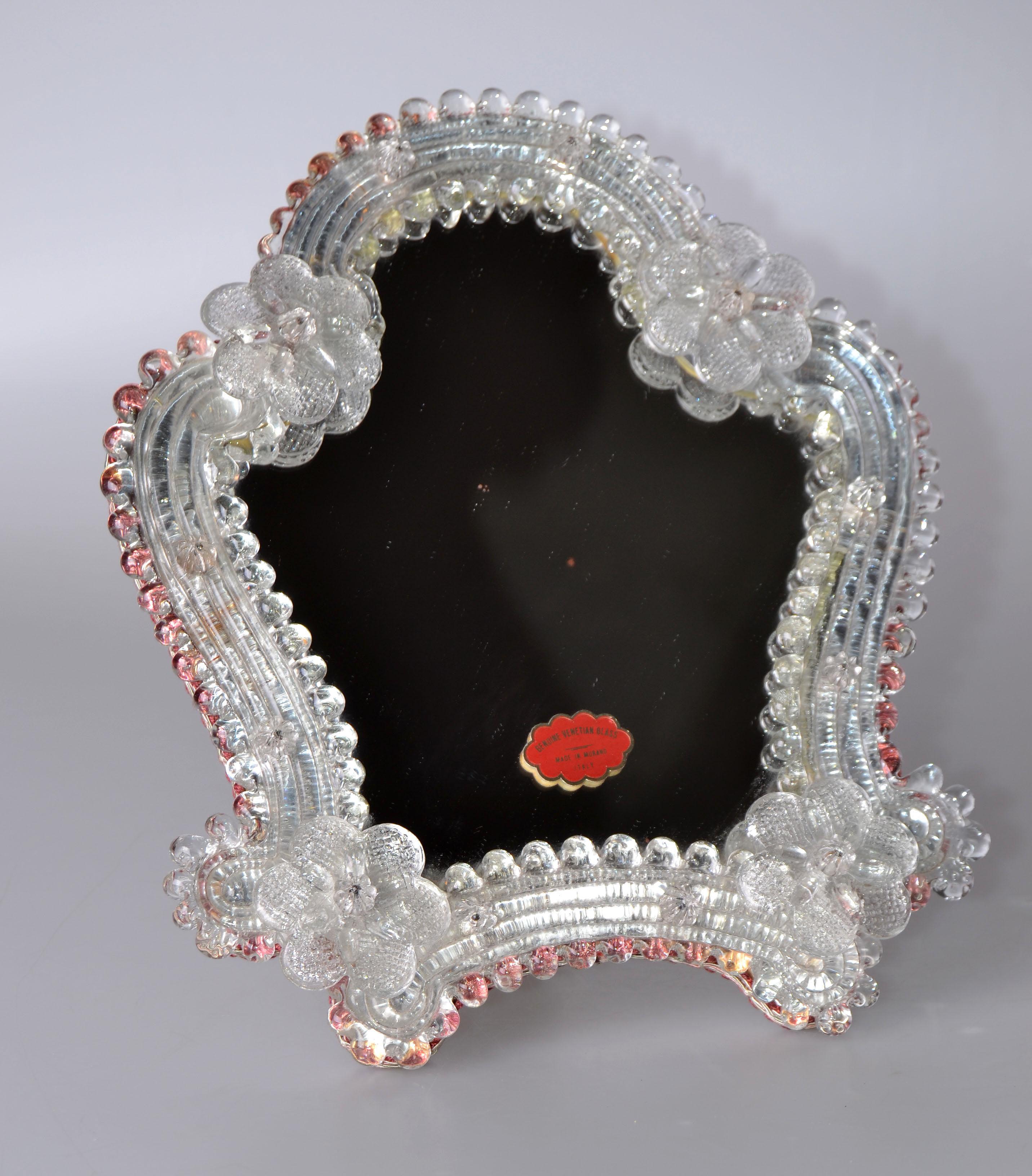 20th Century Venetian Murano Glass Table Mirror Bohemian Vanity Mirror Italy For Sale