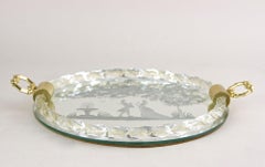 Venetian Murano Glass Tray/ Plate With Engravings, 24K Gold Flakes, IT ca. 1960