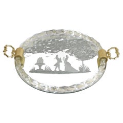 Vassoio/piatto in vetro di Murano con incisioni, scaglie d'oro 24K, IT 1960 ca.