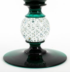 Venetian Murano Green and Colorless Glass Jars, Pair