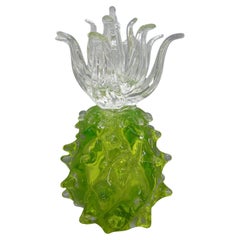 Venetian Murano Italian Uranium Art Glass Figural Pineapple 11" Sculpture Italy