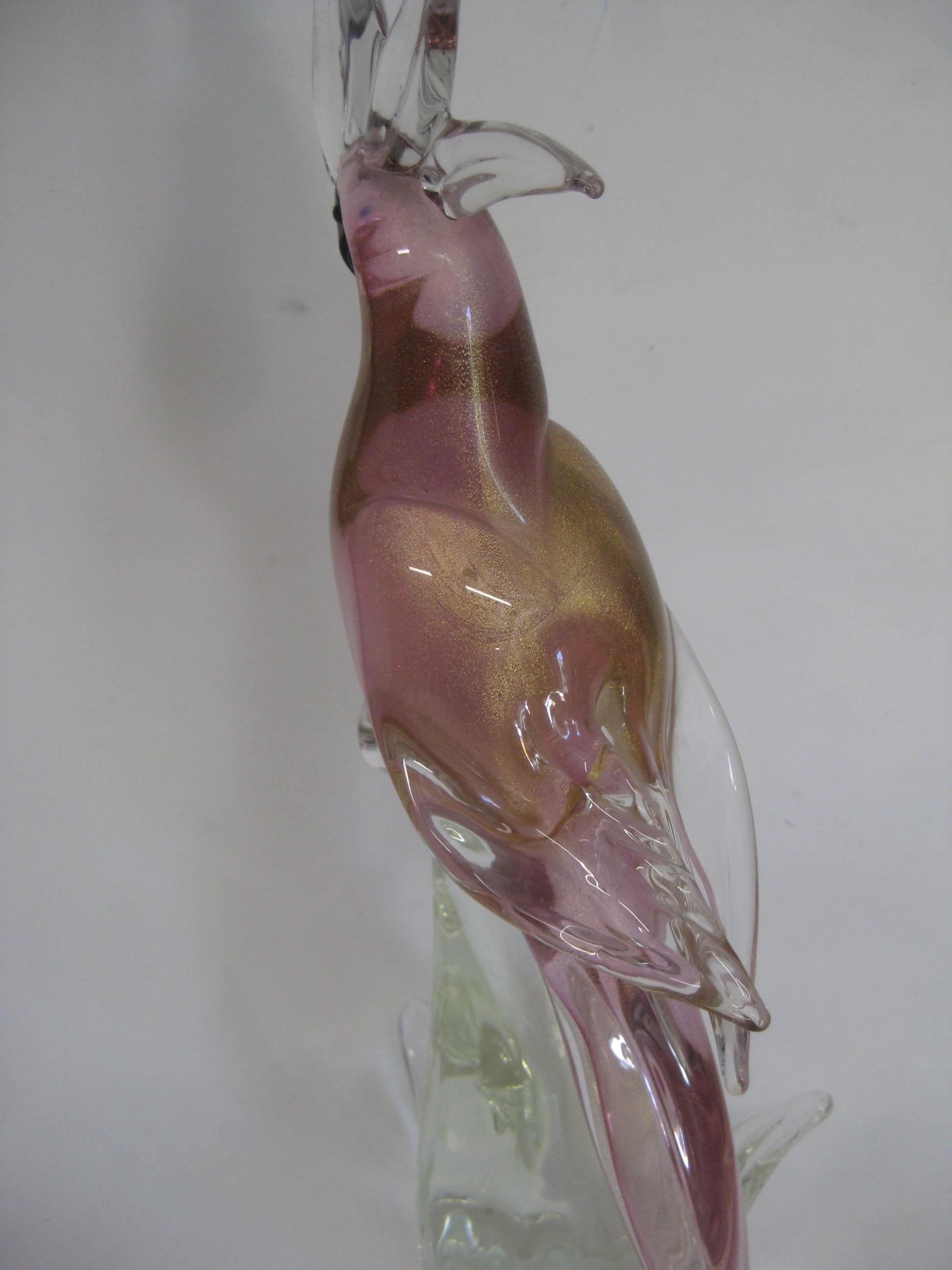 20th Century Venetian Murano Oggetti Italian Sommeroso Art Glass Cockatoo Bird Sculpture