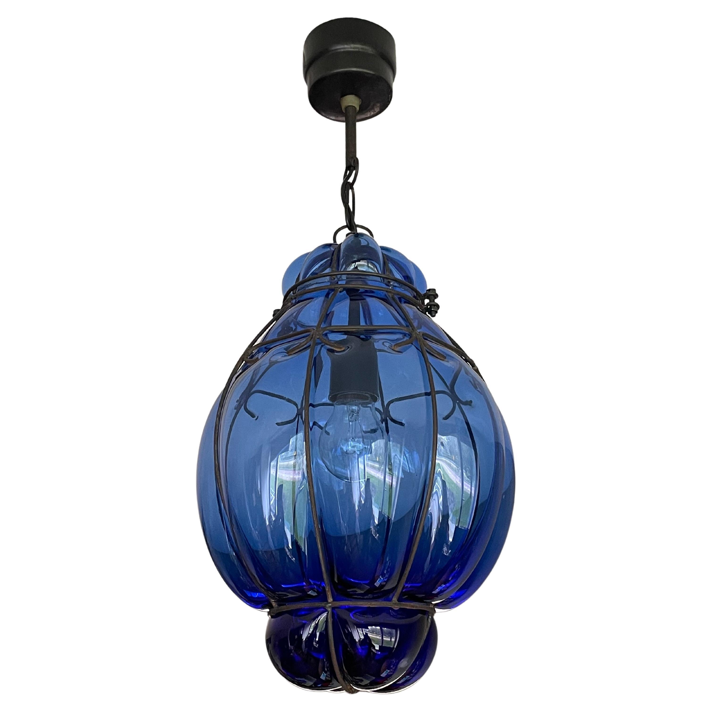 Venetian Murano Pendant Light with Mouth Blown, Rare Saffire Blue Glass in  Frame For Sale at 1stDibs | blue glass pendant light, blue glass ceiling  light, italian glass light fixtures