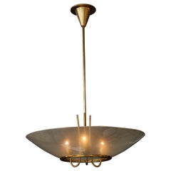 Venetian Murano Reticello Glass and Brass Chandelier, Italy, circa 1950