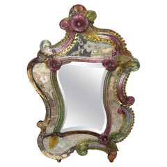 Venetian Murano Richly Decorated Floral Wall Mirror, Italy, circa 1960