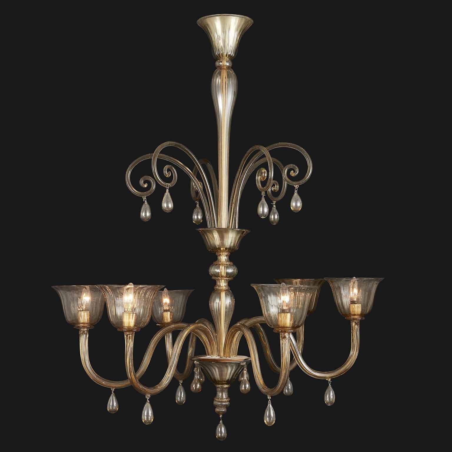 Venetian Murano Smoked Blown Glass Chandelier 1920s Venini Style 1