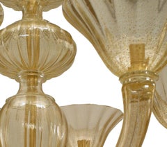 2 lustres Seguso italiens vénitiens en verre doré de Murano Sommerso