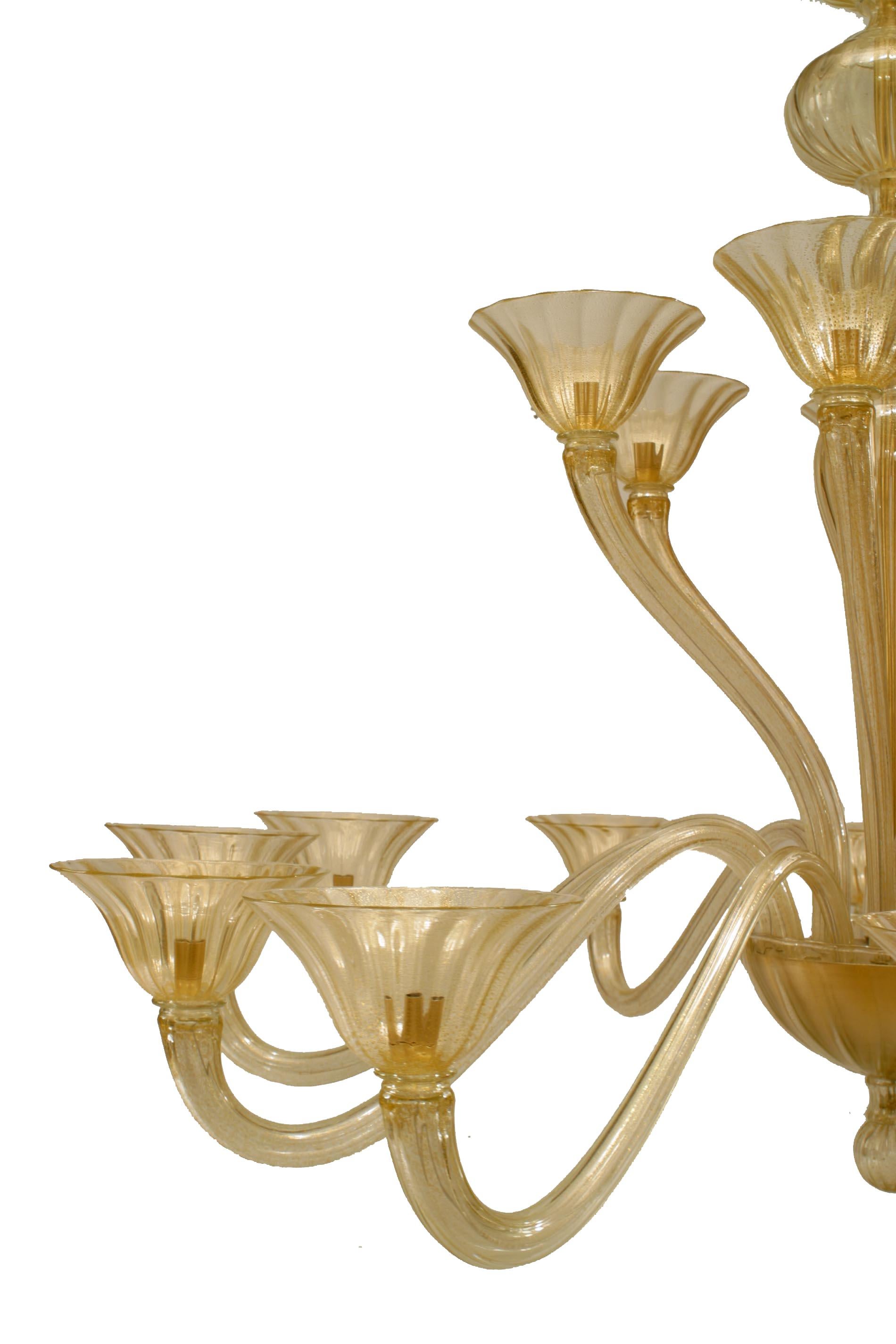 Modern 2 Seguso Italian Venetian Murano Sommerso Gold Glass Chandelier