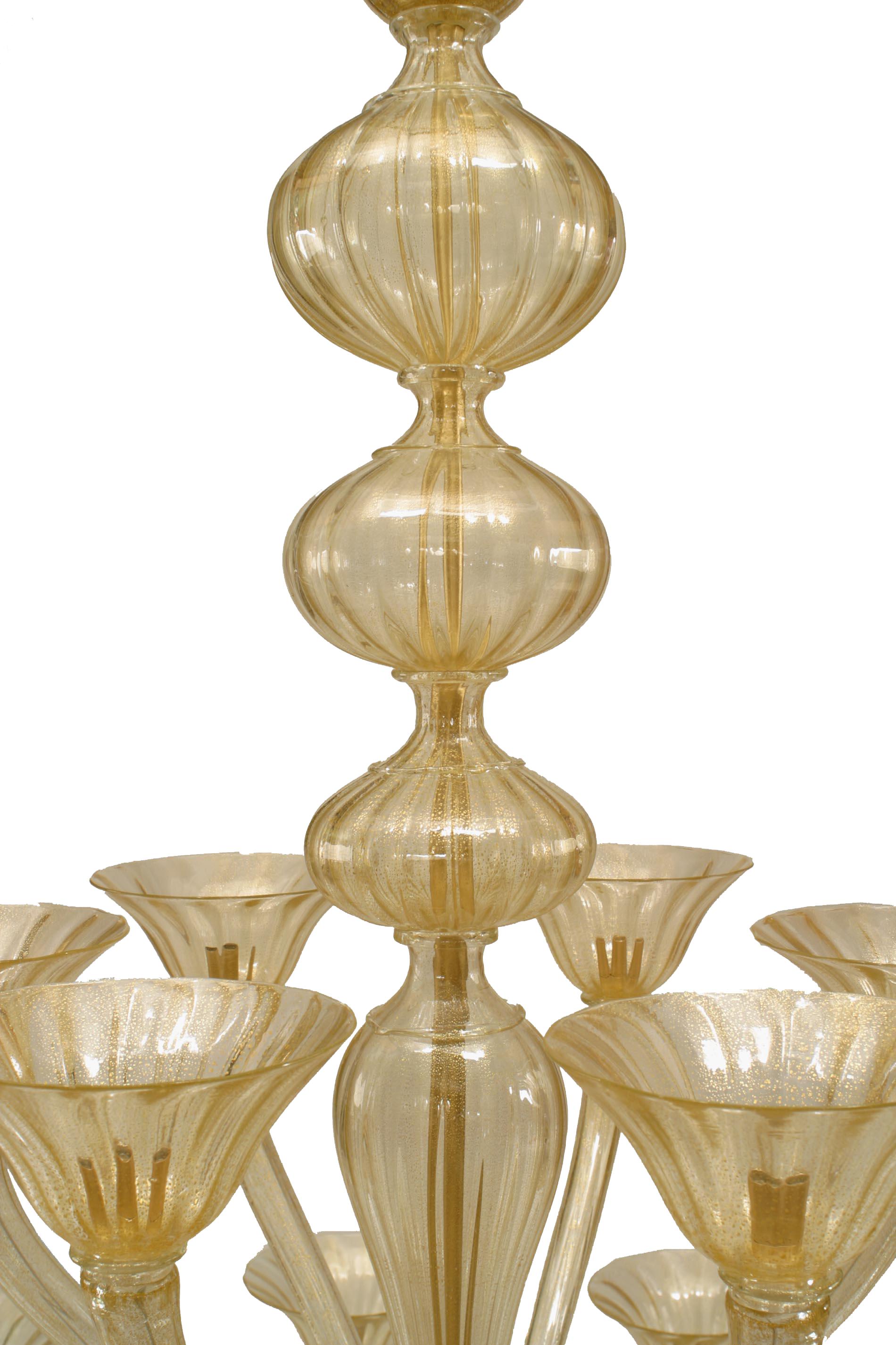 2 Seguso Italian Venetian Murano Sommerso Gold Glass Chandelier In Good Condition In New York, NY