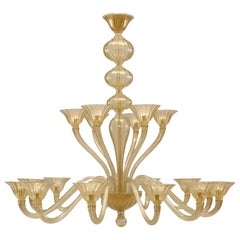 2 Seguso Italian Venetian Murano Sommerso Gold Glass Chandelier