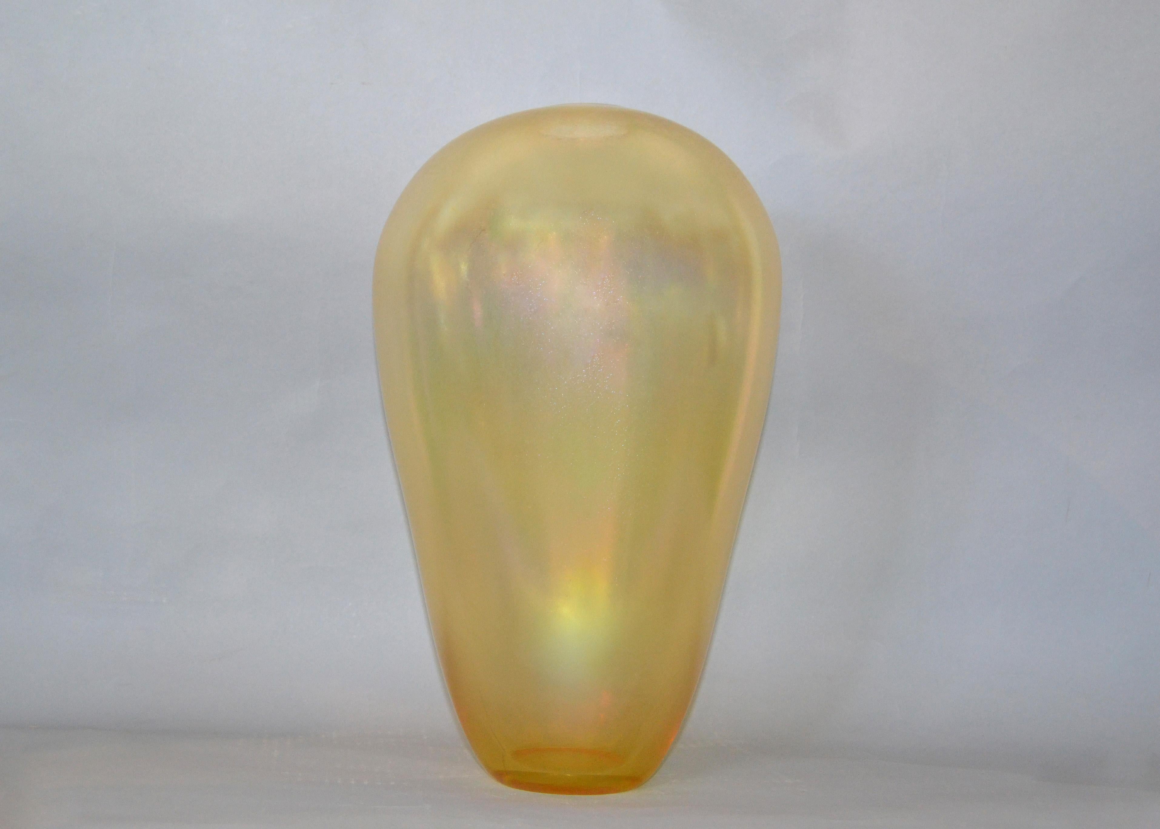 Venetian Murano Translucent Gold Hand Blown Art Glass Tall Flower Vase Italy For Sale 9