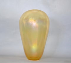 Venetian Murano Translucent Gold Hand Blown Art Glass Tall Flower Vase Italy