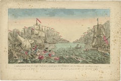 Venetian Naval Battle Print – Rare Optical Vue of Venice versus Turks, c.1770