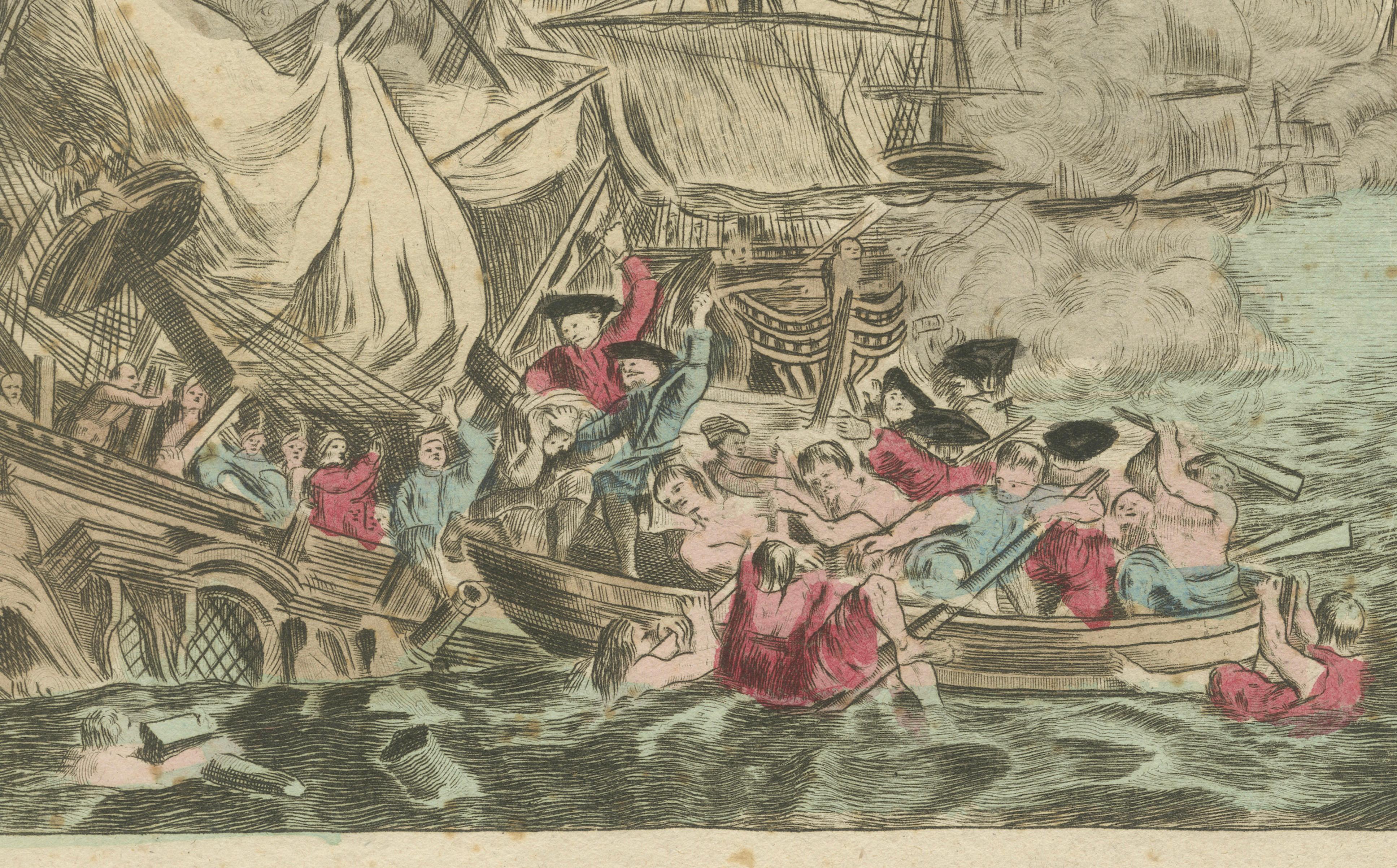 Engraved Venetian Naval Battle Print – Rare Optical Vue of Venice versus Turks, c.1770 For Sale
