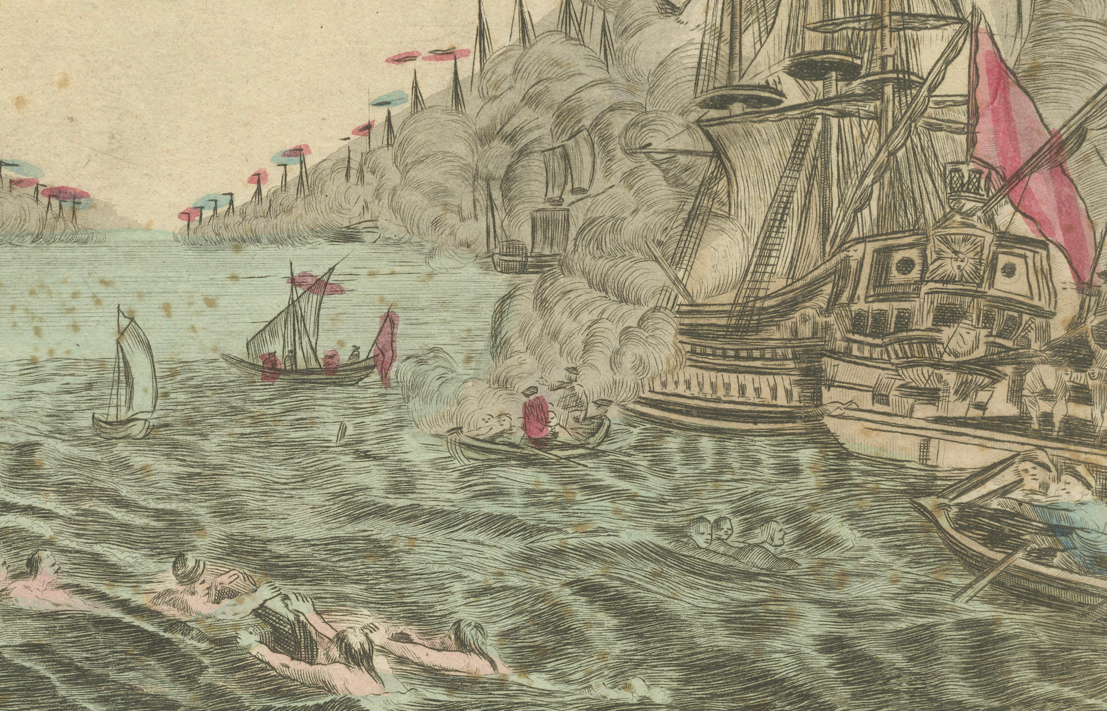 Venetian Naval Battle Print – Rare Optical Vue of Venice versus Turks, c.1770 In Fair Condition For Sale In Langweer, NL