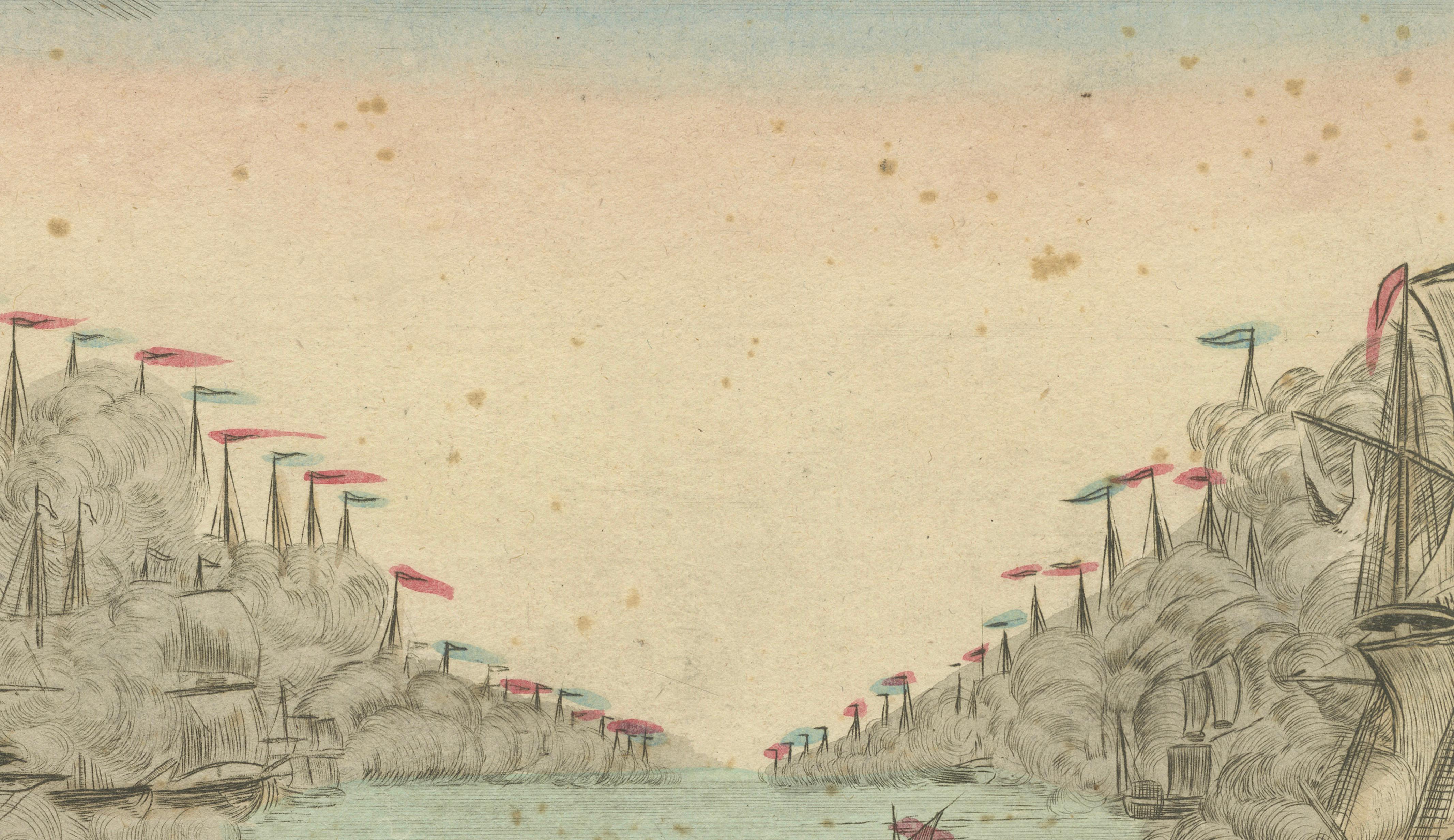 18th Century Venetian Naval Battle Print – Rare Optical Vue of Venice versus Turks, c.1770 For Sale