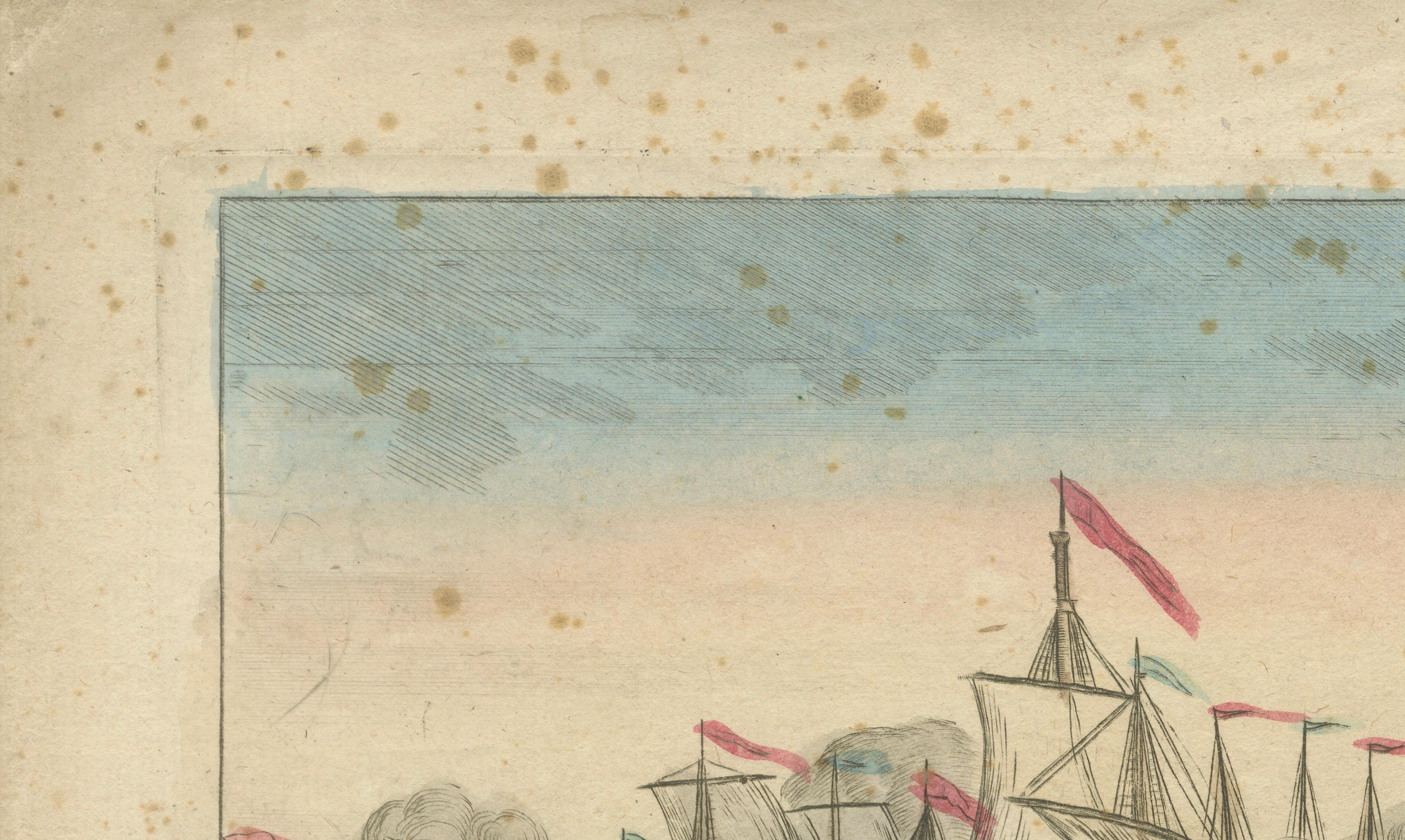 Paper Venetian Naval Battle Print – Rare Optical Vue of Venice versus Turks, c.1770 For Sale