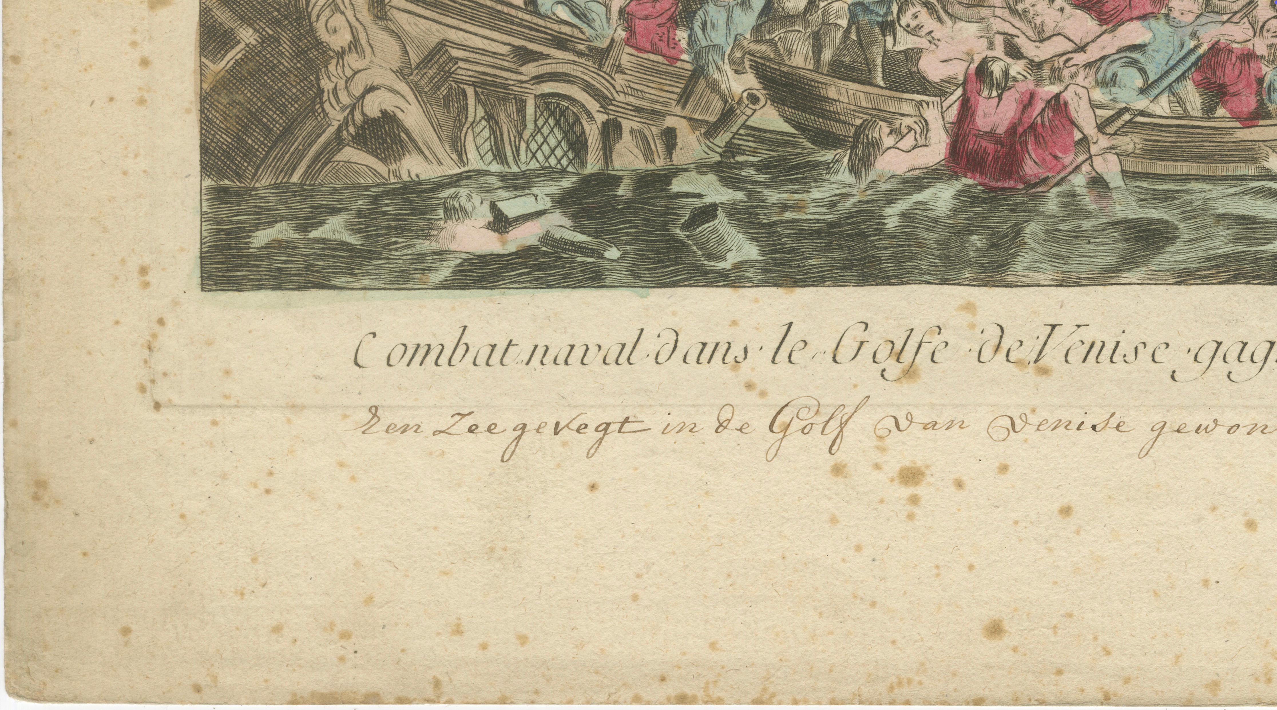 Venetian Naval Battle Print – Rare Optical Vue of Venice versus Turks, c.1770 For Sale 1
