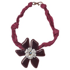 Venetian Necklace with Glass Flower on Silk