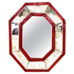 Antique Venetian Neoclassical Revival Glass Mirror with Red Paneled Border