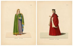 Venetian Nobleman and Noblewoman Costume Prints, Camille Bonnard, 1845