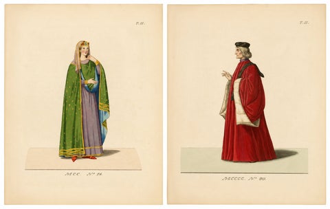 Venetian Nobleman and Noblewoman Costume Prints, Camille Bonnard, 1845