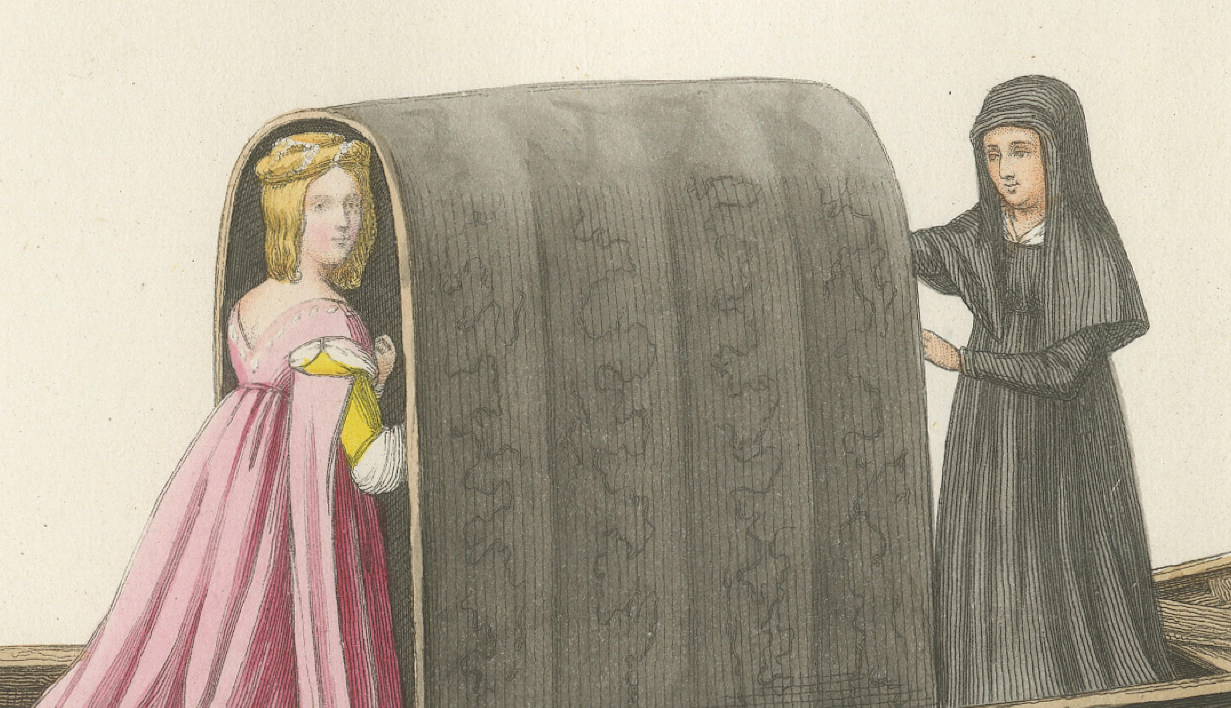 Venetian Noblewoman and Nun in Gondola, Medieval Costume Plate, 1845