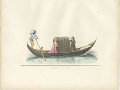 Venetian Noblewoman and Nun in Gondola, Medieval Costume Plate, 1845