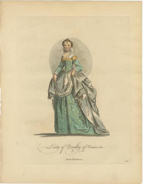 Venetian Noblewomen in Renaissance Dress – Hand-Colored Costume Prints, 1749