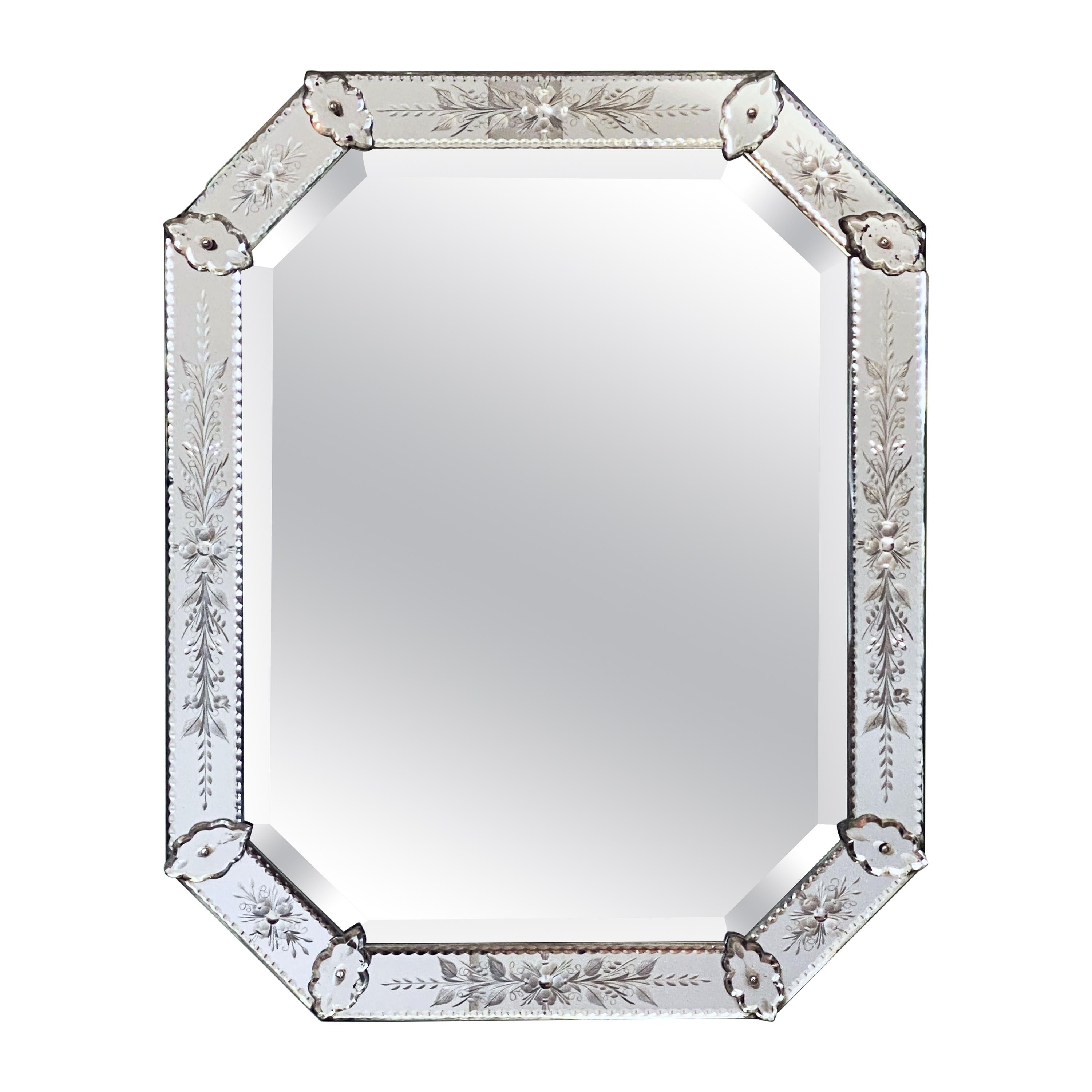 Venetian Octagonal Etched Beveled Wall Mirror from Italy