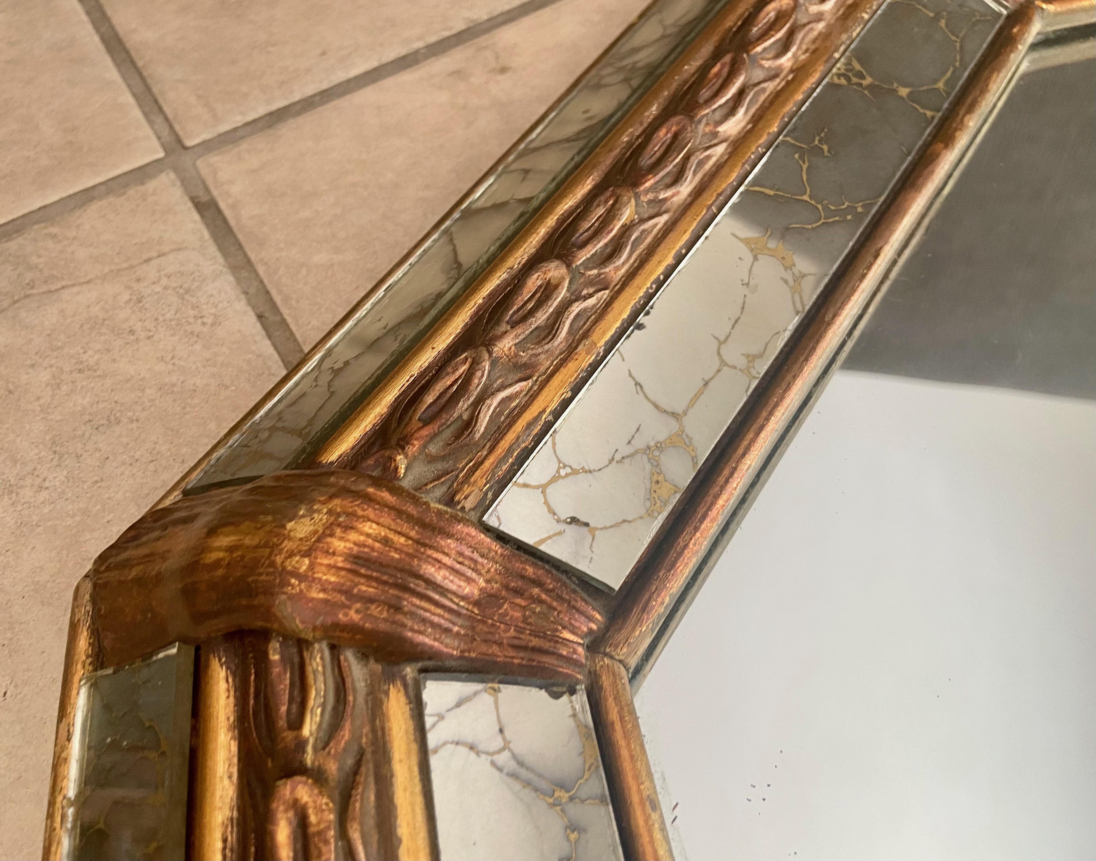 Venetian Octagonal Giltwood Gold Vain Wall Mirror For Sale 6