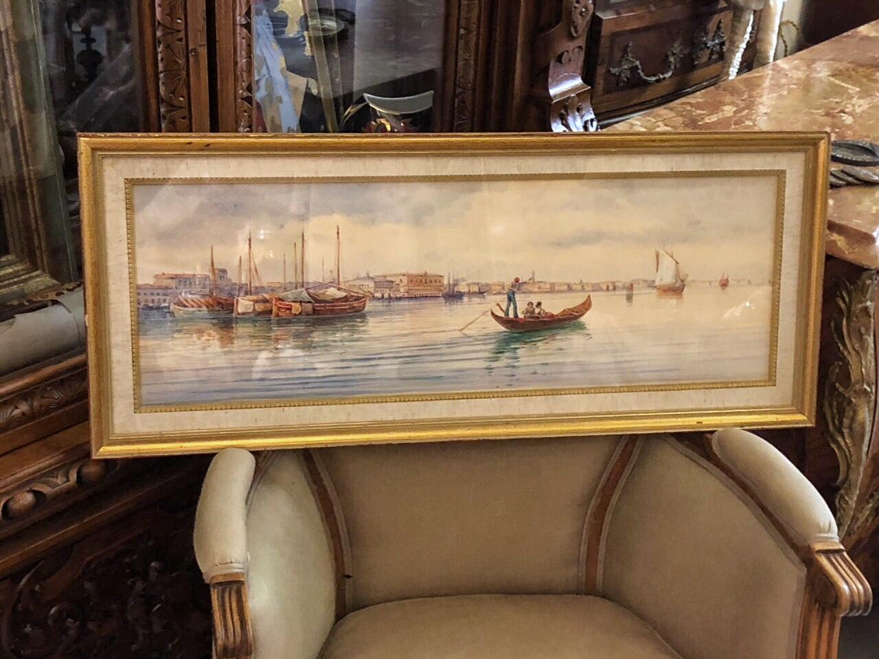 Hand-Painted Venetian Oil Painting, Signed M. Martino, Italy, 20th Century